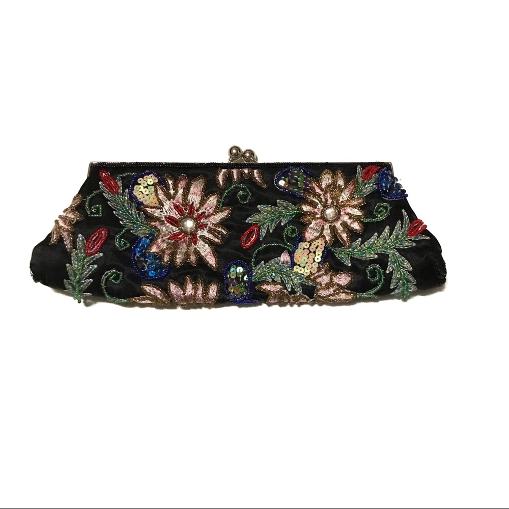Cato Clasp Embroidered Beaded Boho Clutch